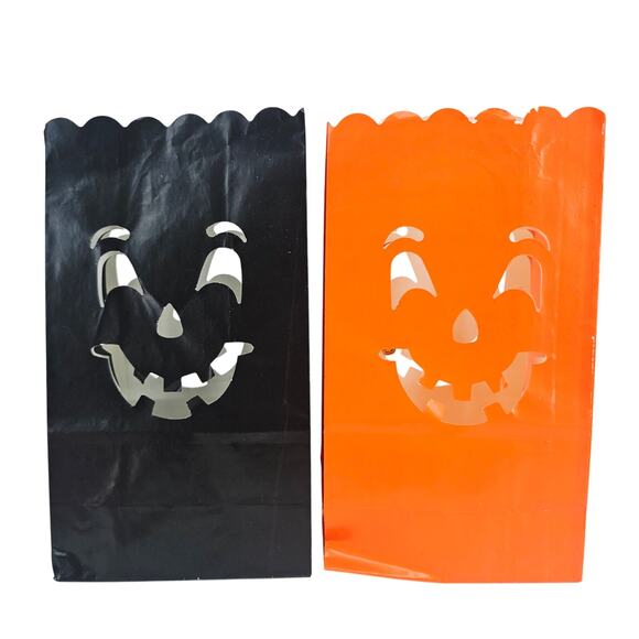 Vintage Halloween Bags Orange Black Jack-O-Lantern Die Cut Candle Bags Lot of 30 - Picture 2 of 10